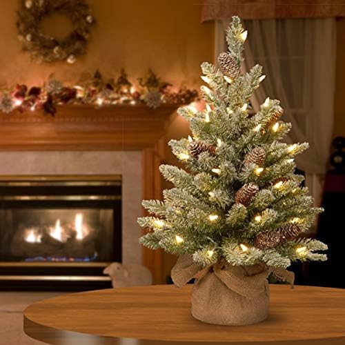חברת העצים הלאומית עץ חג המולד המלאכותי לפני מואר | כולל נורות LED לבנות קטנות, ובסיס שקית בד | אשוח של מושלג